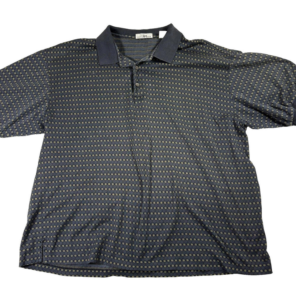 Louis Roth Mens Polo Shirt XXL Black Gold Pattern 90s Vintage Made in Korea
